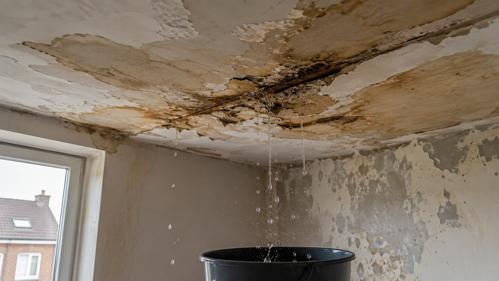 Plafond intérieur dégradé par une infiltration d'eau